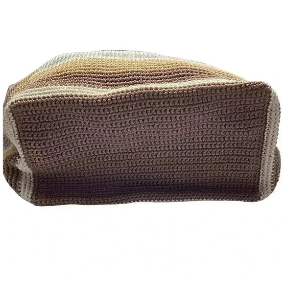 The Sak Mendocino Stripe Crochet XLarge Double Strap Zip Top Tote Vegan NEW Sand - Picture 8 of 11